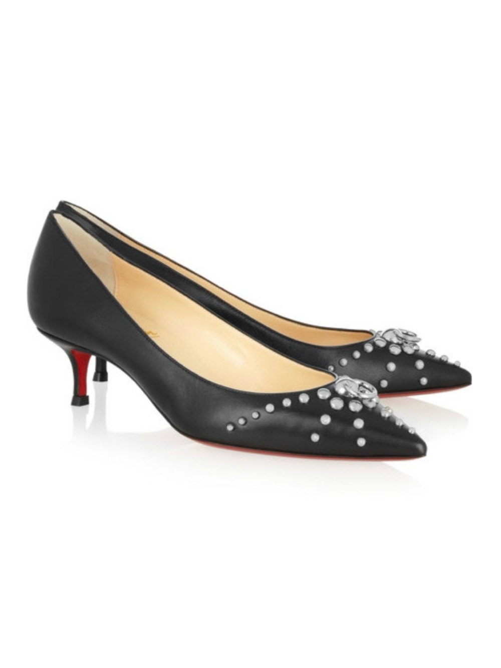 Christian Louboutin Kid Low Kitten Heel Door Knocker Pointed Toe Heels